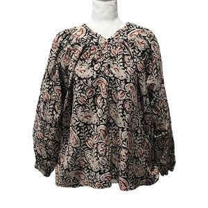 Emerson Fry India Collection Lucy 2 Blouse Black Paisley Organic Cotton Small